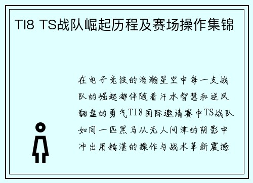 TI8 TS战队崛起历程及赛场操作集锦